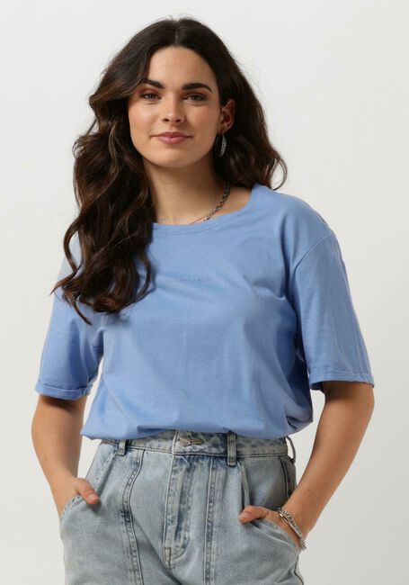 Lichtblauwe MSCH COPENHAGEN T-shirt MSCHTERINA ORGANIC SMALL LOGO TEE - large