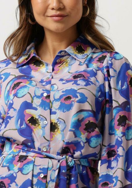 Blauwe JANSEN AMSTERDAM Mini jurk PF508 PRINTED LONG SLEEVE BLOUSE DRESS - large