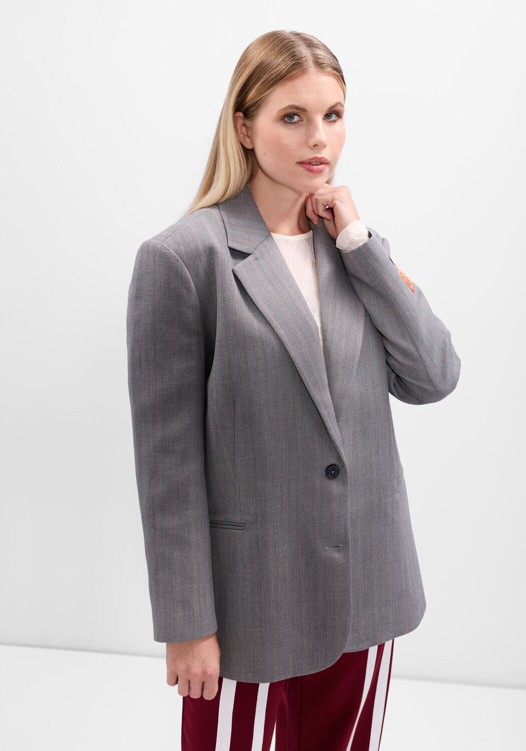 Grijze ALIX THE LABEL Blazer LADIES WOVEN CLASSY GRANDAD BLAZER - large