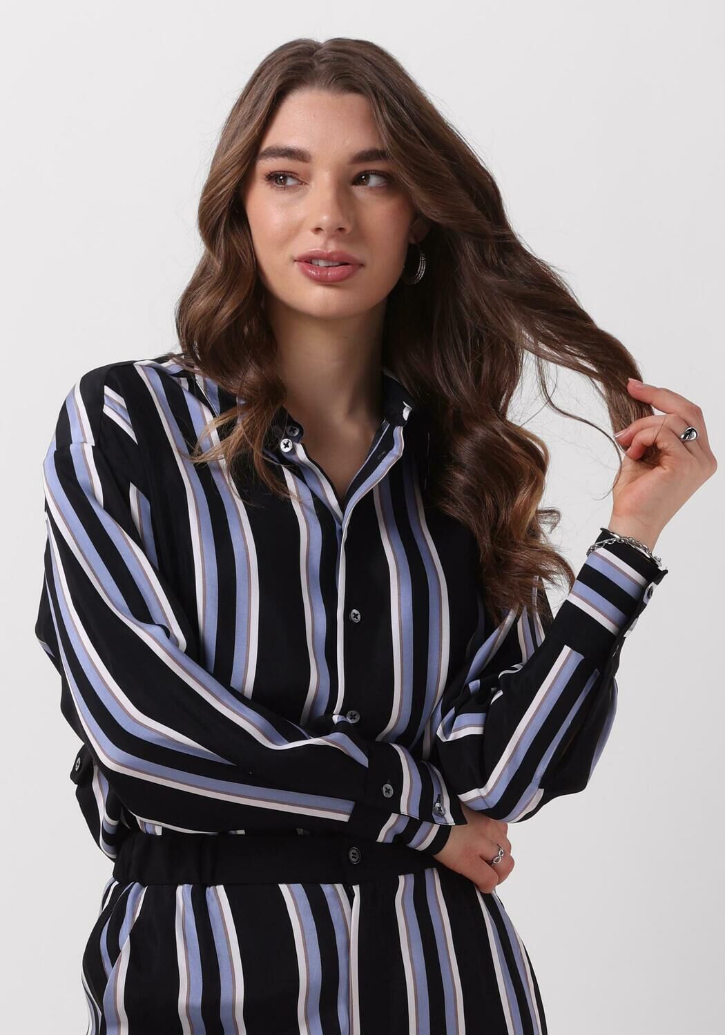 VANILIA Dames Blouses Blouse Striped Fit Adjustable Zwart