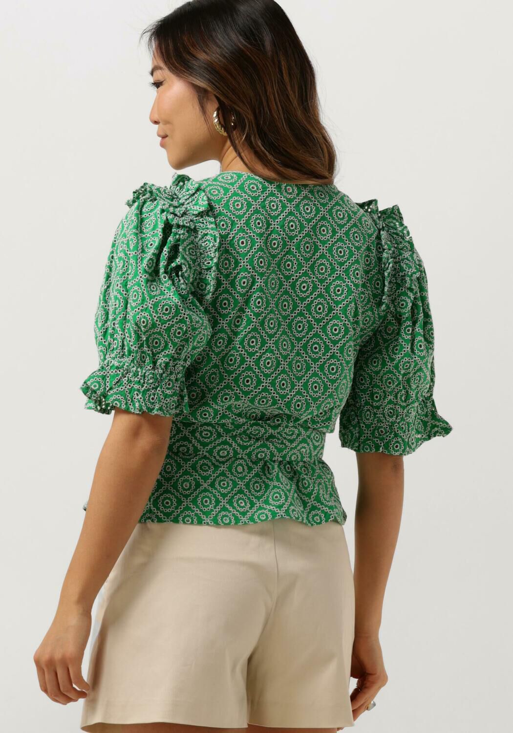 SCOTCH & SODA Dames Tops & T-shirts Wrap Top With Broderie Anglaise Groen