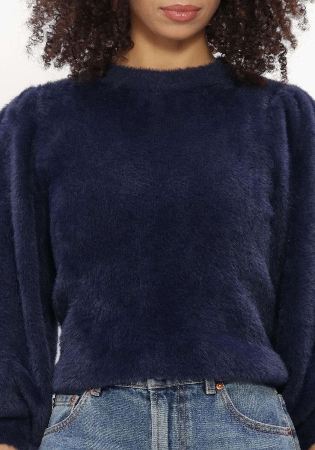Donkerblauwe CATWALK JUNKIE Trui FUZZY PUFF SLEEVE KNIT - large