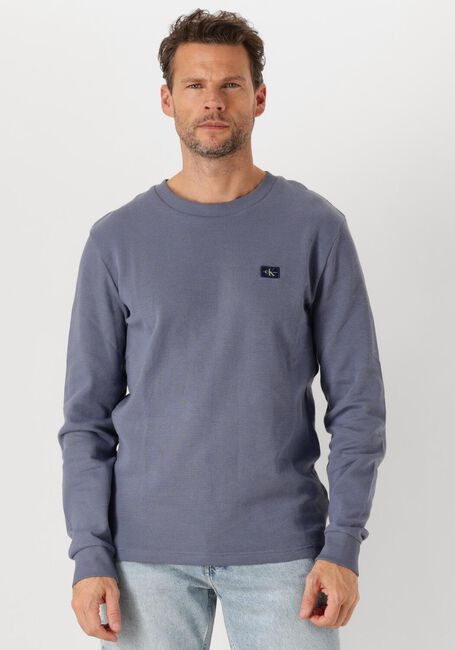 Blauwe CALVIN KLEIN Trui WOVEN LABEL WAFFLE LS TEE - large