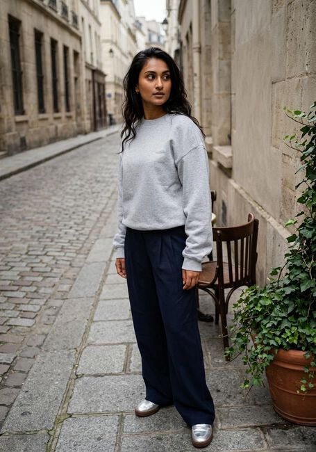 Donkerblauwe MSCH COPENHAGEN Wijde broek MSCHHENRIKA HW PANTS - large