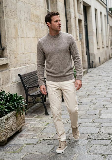 Beige PROFUOMO Trui PULLOVER CREW NECK WOOLBLEND - large