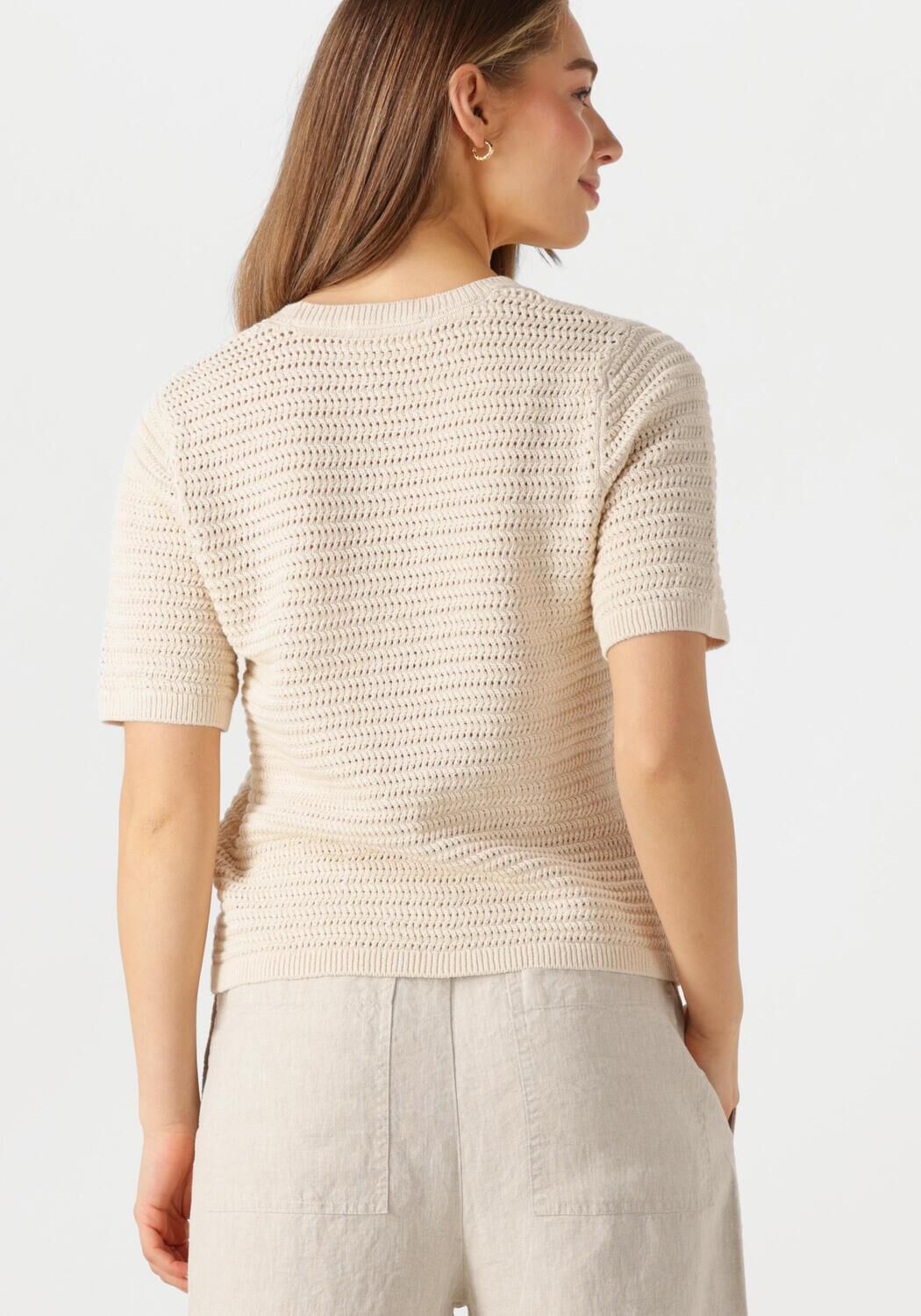 SELECTED FEMME Dames Tops & T-shirts Slfvinna Ss Structure Knit O-neck Ecru