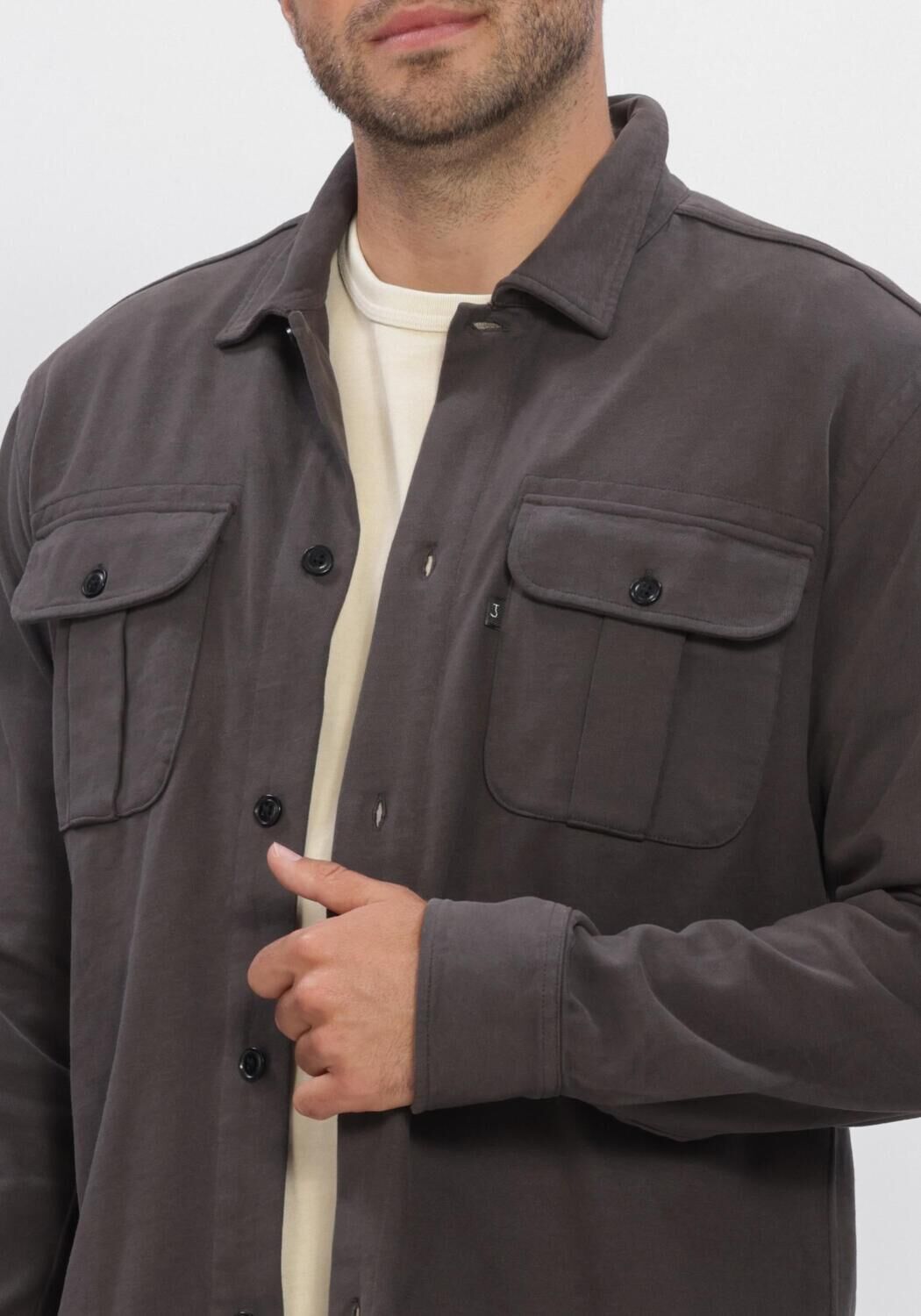 Donkergrijze BUTCHER OF BLUE Overshirt PHIL PEACHED JERSEY OVERSHIRT - large