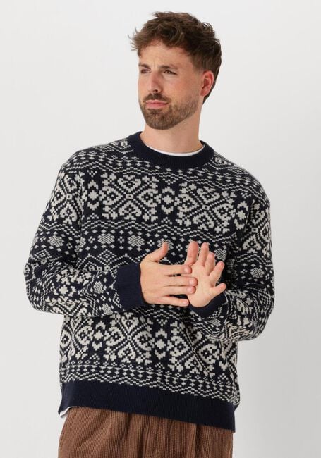 Donkerblauwe SELECTED MEN Trui SLHHOLGER LS KNIT JAQUARD CREW NECK - large