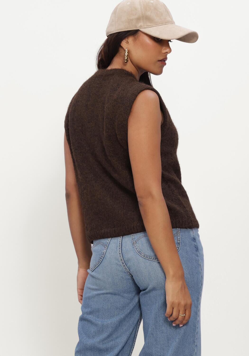 Bruine OBJECT Trui OBJSAGGIA RE KNIT VEST CARDIGAN NOOS - large