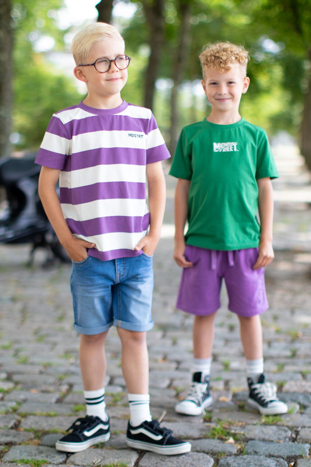 MOODSTREET Jongens Polo's & T-shirts Boys T-shirt Striped Paars