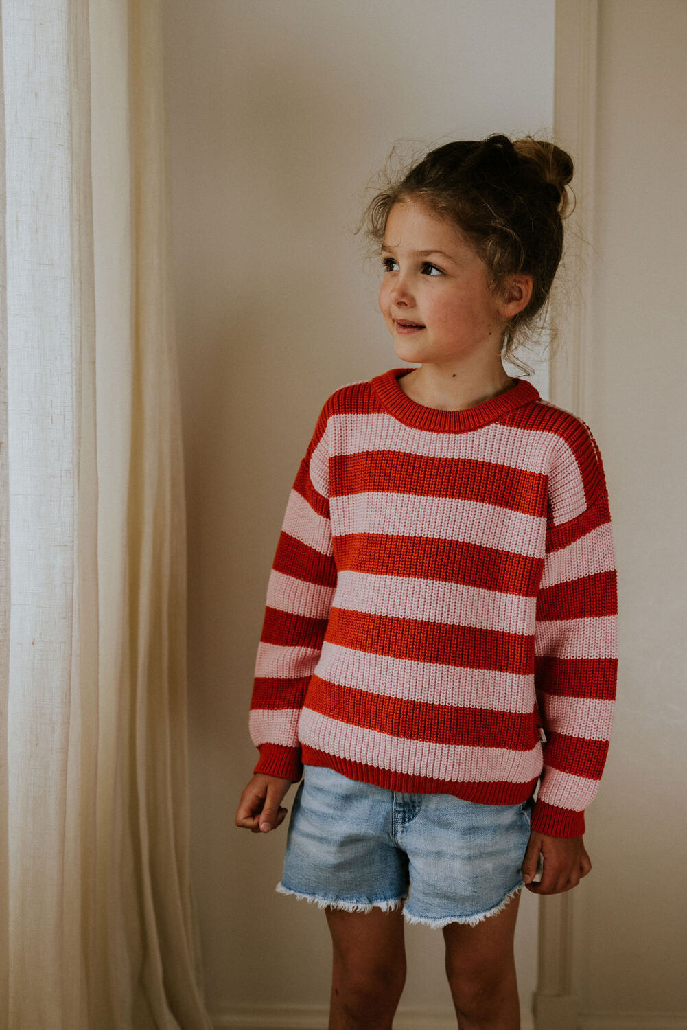 Rode YUKI KIDSWEAR Trui STRIPES SWEATER - large