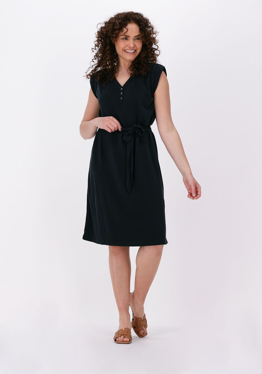 Zwarte SUMMUM Midi jurk DRESS WASHED MODAL PIQUE Omoda