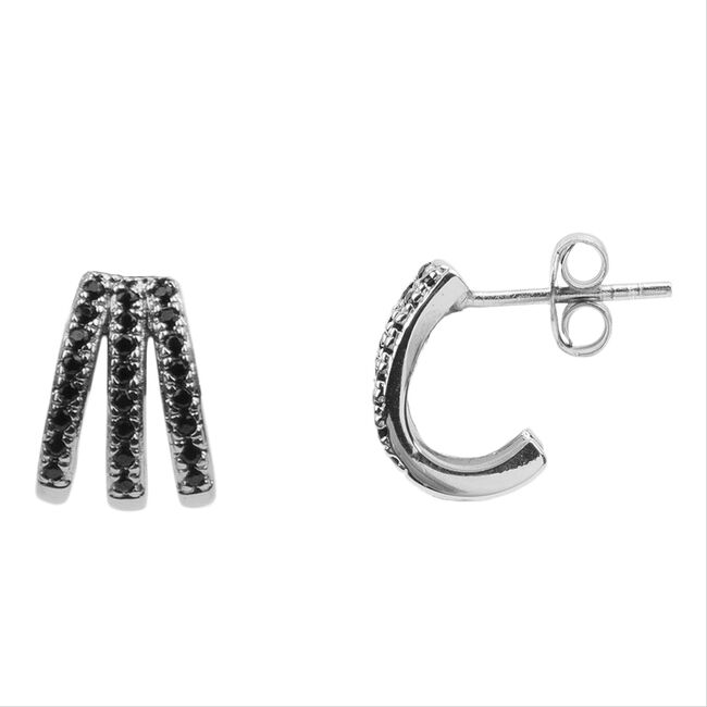 Zilverkleurig ATLITW STUDIO Oorbellen BLISS EARRIGNS 3 SPLIT ONYX ZI - large