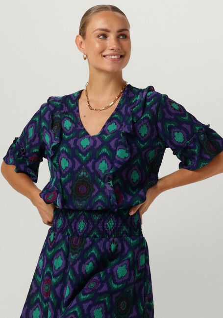 Paarse ALIX THE LABEL Top LADIES WOVEN IKAT RUFFLE TOP - large
