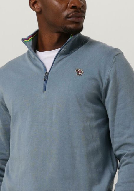 Lichtblauwe PS PAUL SMITH Trui MENS SWEATER HALF ZIP ZEB BAD - large