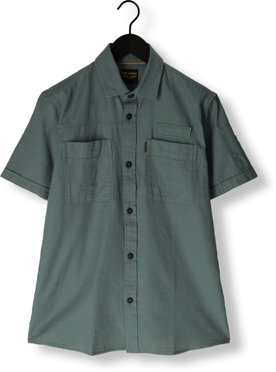 PME LEGEND Heren Overhemden Short Sleeve Shirt Ctn Slub Groen