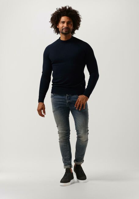 Donkerblauwe DSTREZZED Trui MOCK NECK SOFT COTTON MELANGE - large