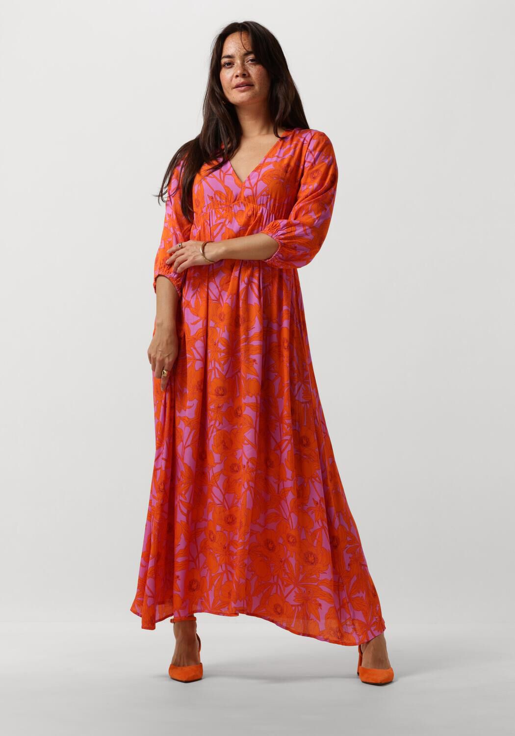 Ydence Elegante Maxi Jurk Paars Oranje Multicolor Dames