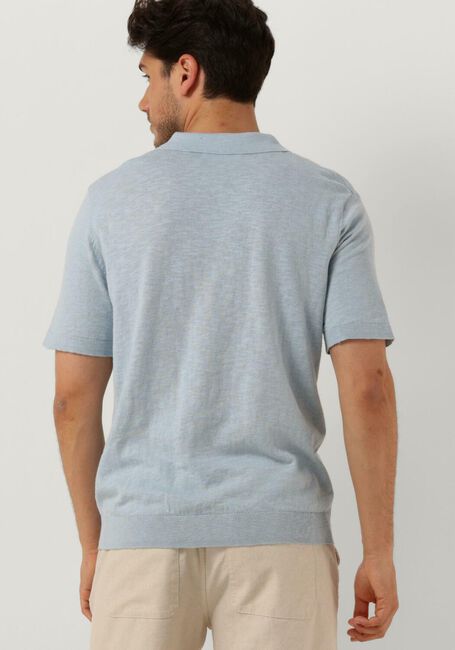 Lichtblauwe SELECTED HOMME Polo SLHBERG LINEN SS KNIT OPEN POLO - large