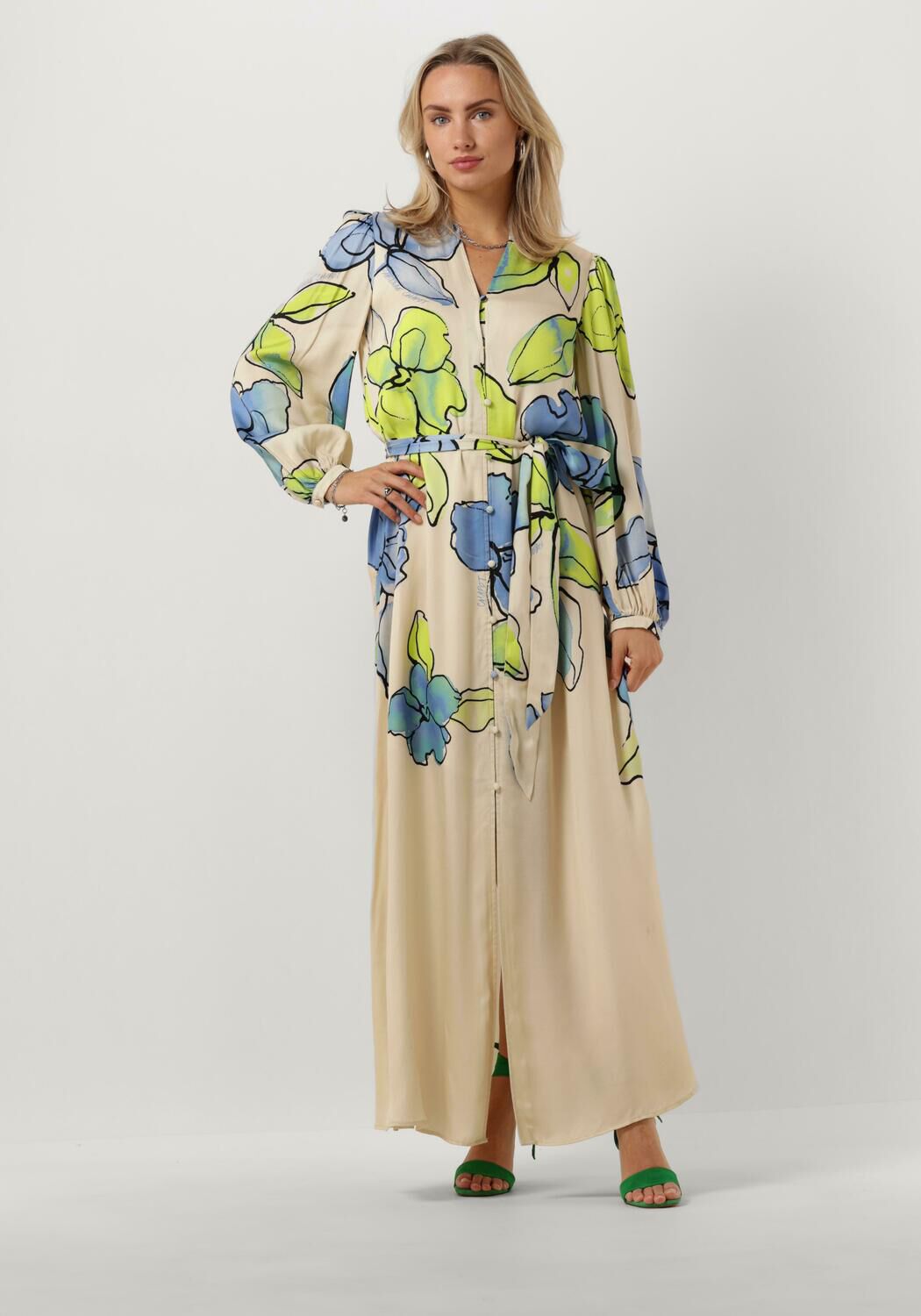 Fabienne Chapot gebloemde maxi blousejurk Erina ecru limegroen blauw