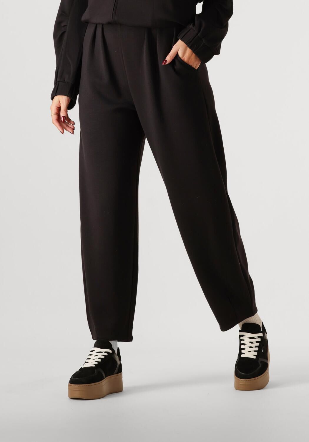 InWear Zwarte Wijde Pijp Elastische Taille Broek Black Dames