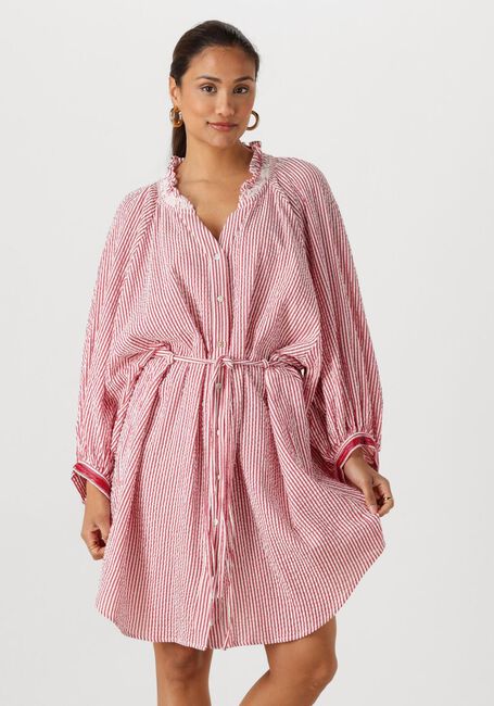 Rode POM AMSTERDAM Mini jurk DRESS SEERSUCKER RED WHITE - large