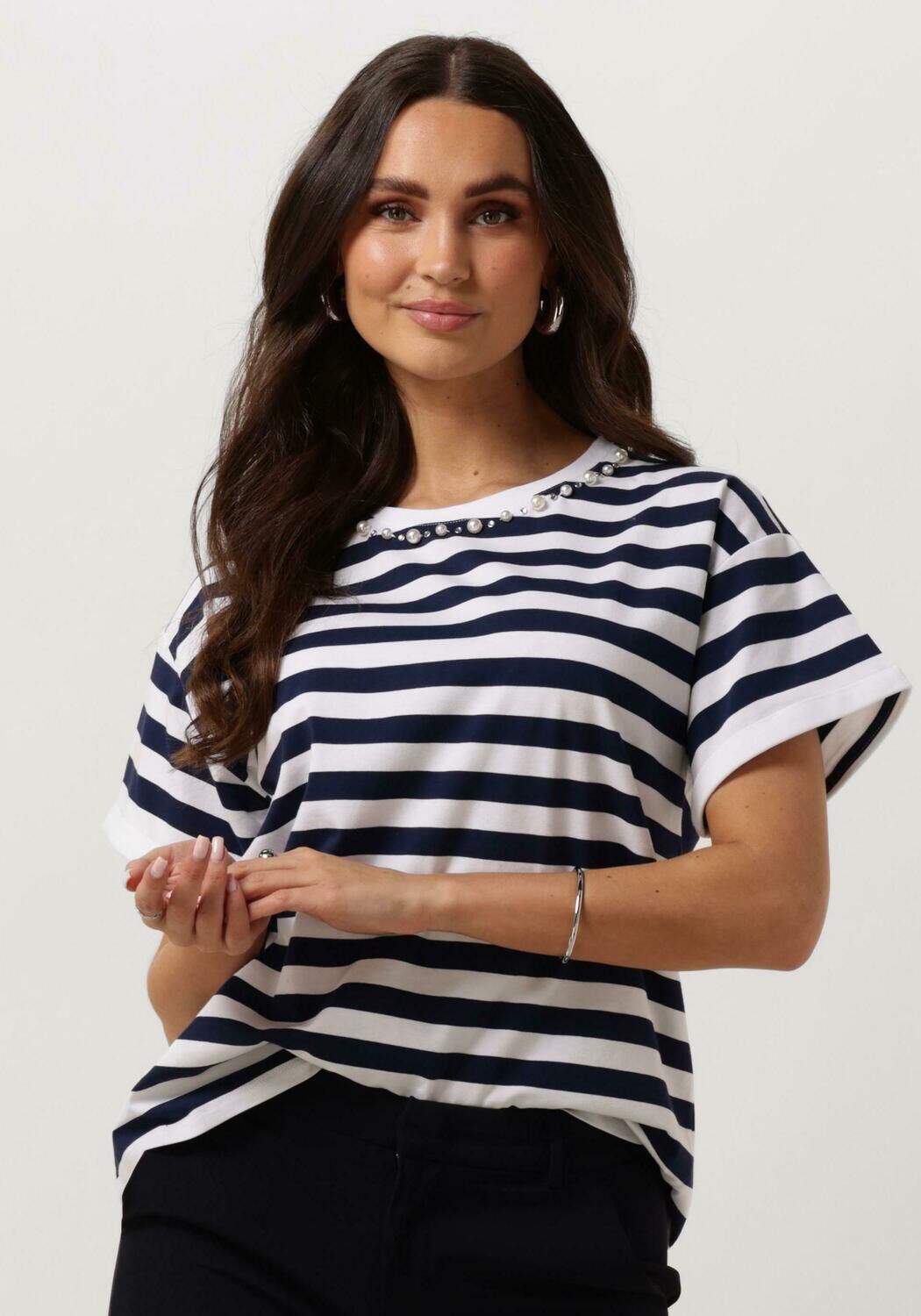 LIU JO Dames Tops & T-shirts J.striped T-shirt Blauw wit Gestreept