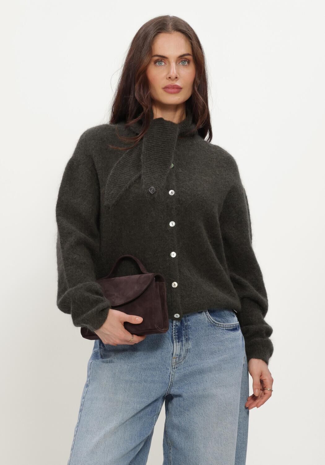 Donkergroene STUDIO ANNELOES Vest Bibi cardigan - large