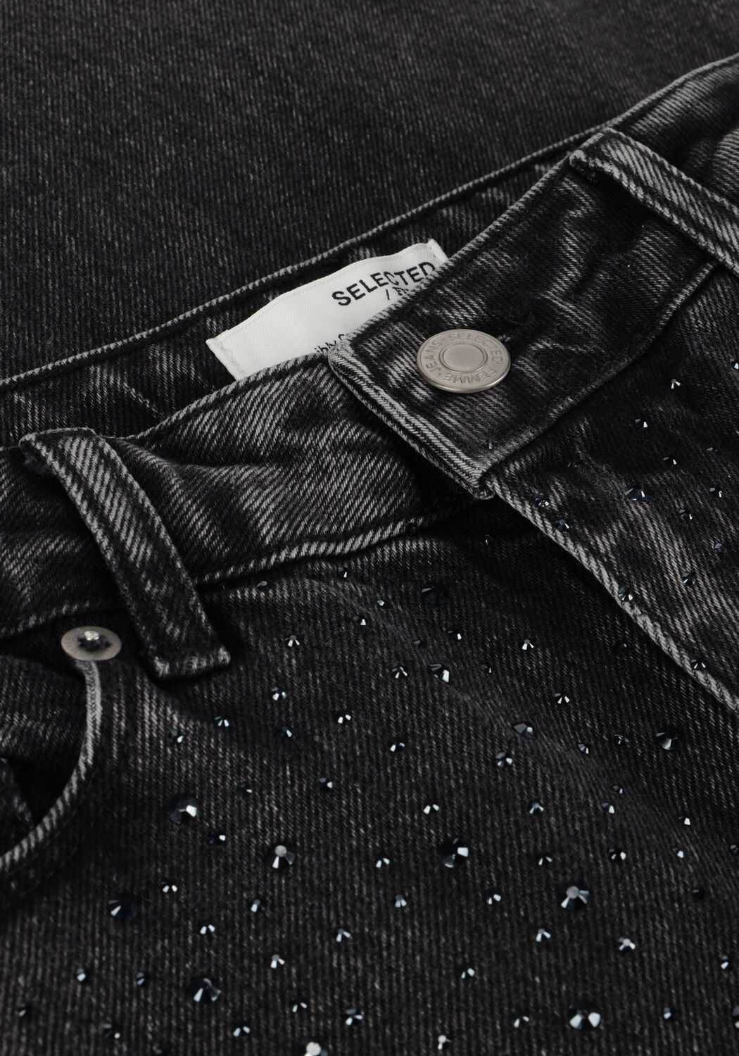 Donkergrijze SELECTED WOMEN Wide jeans SLFMARLEY-DIA HW DARK GREY WIDE JEANS EX - large