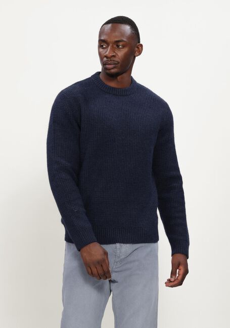 Donkerblauwe SELECTED MEN Trui SLMRAI LS KNIT WAFFLE CREW NECK - large