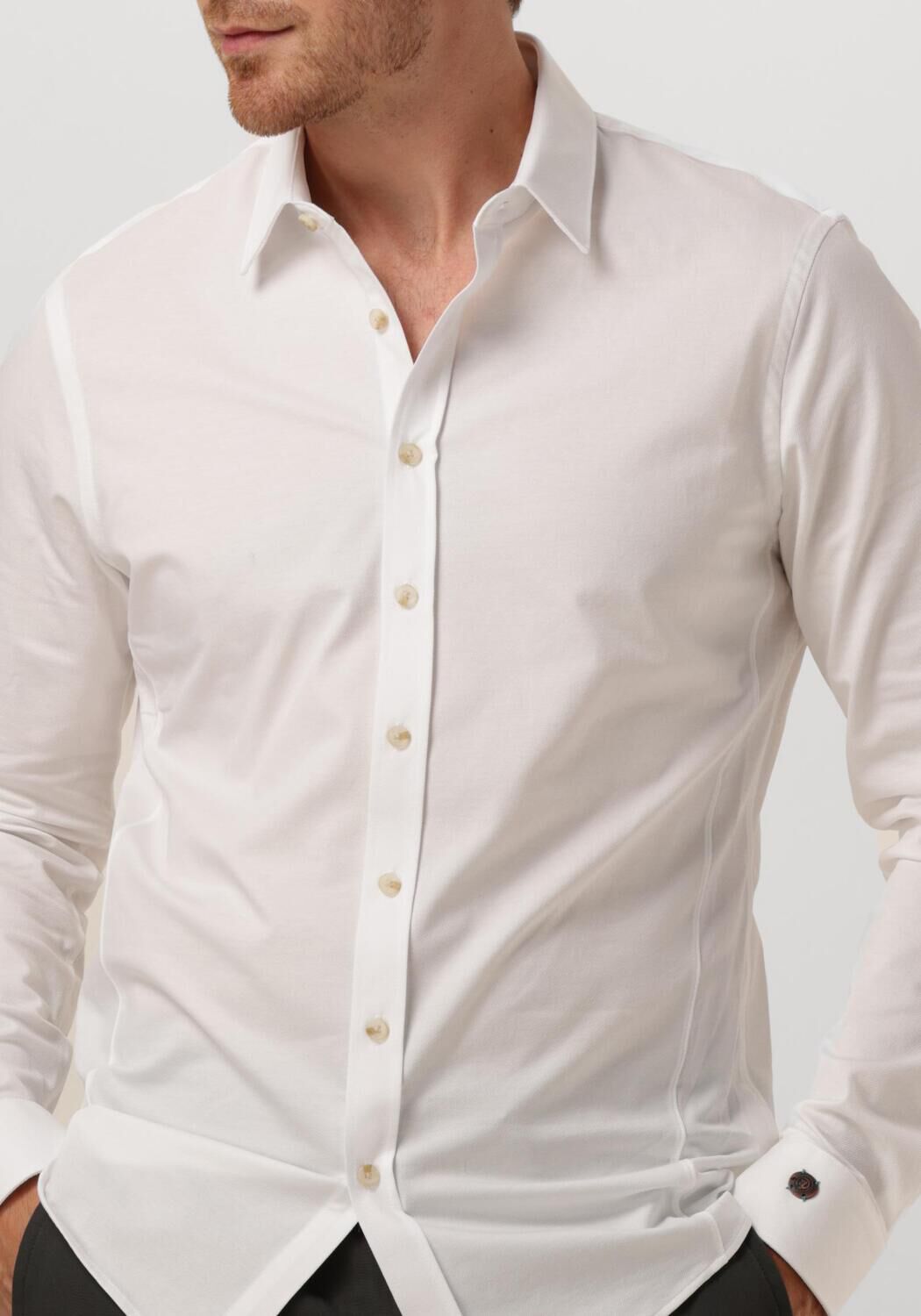 CAST IRON Heren Overhemden Long Sleeve Shirt Twill Jersey 2 Tone Wit