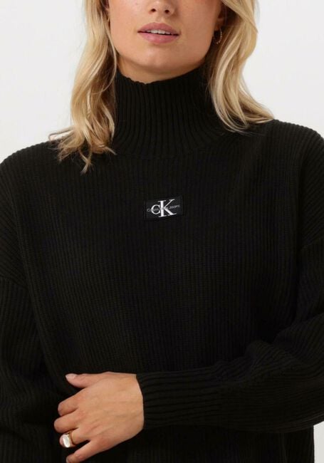 Zwarte CALVIN KLEIN Mini jurk WOVEN LABEL LOOSE SWEATER DRESS - large