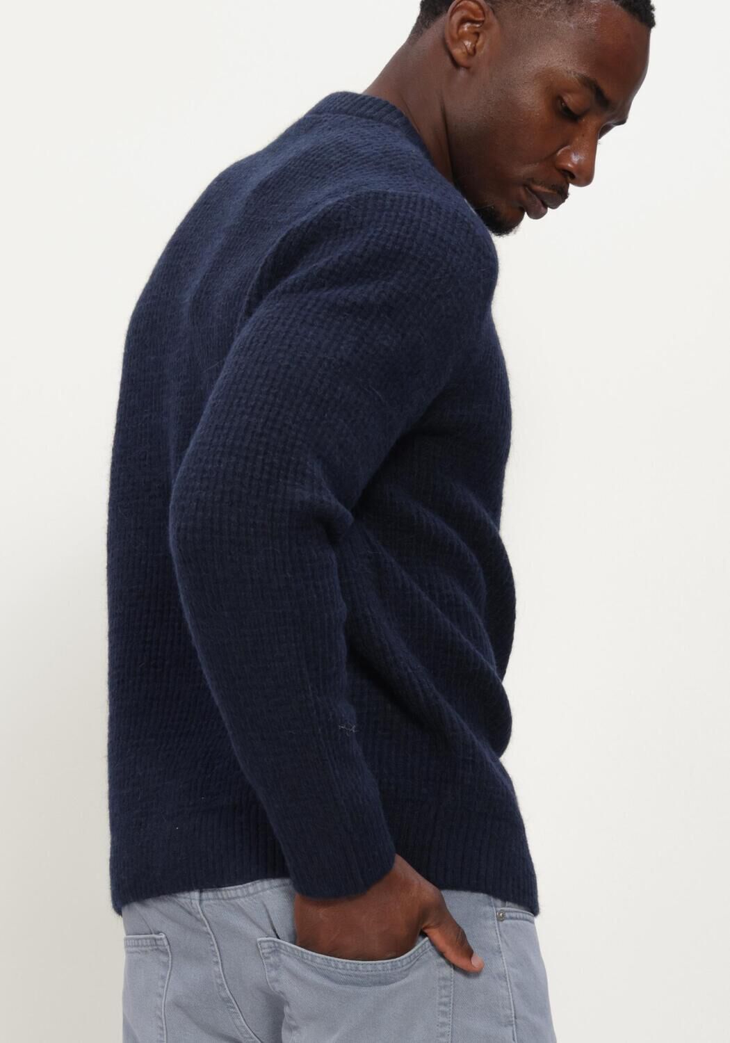 Donkerblauwe SELECTED MEN Trui SLMRAI LS KNIT WAFFLE CREW NECK - large