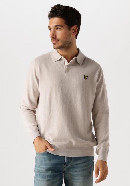 Beige LYLE & SCOTT Trui COTTON MERINO LONG SLEEVE KNITTED POLO - large