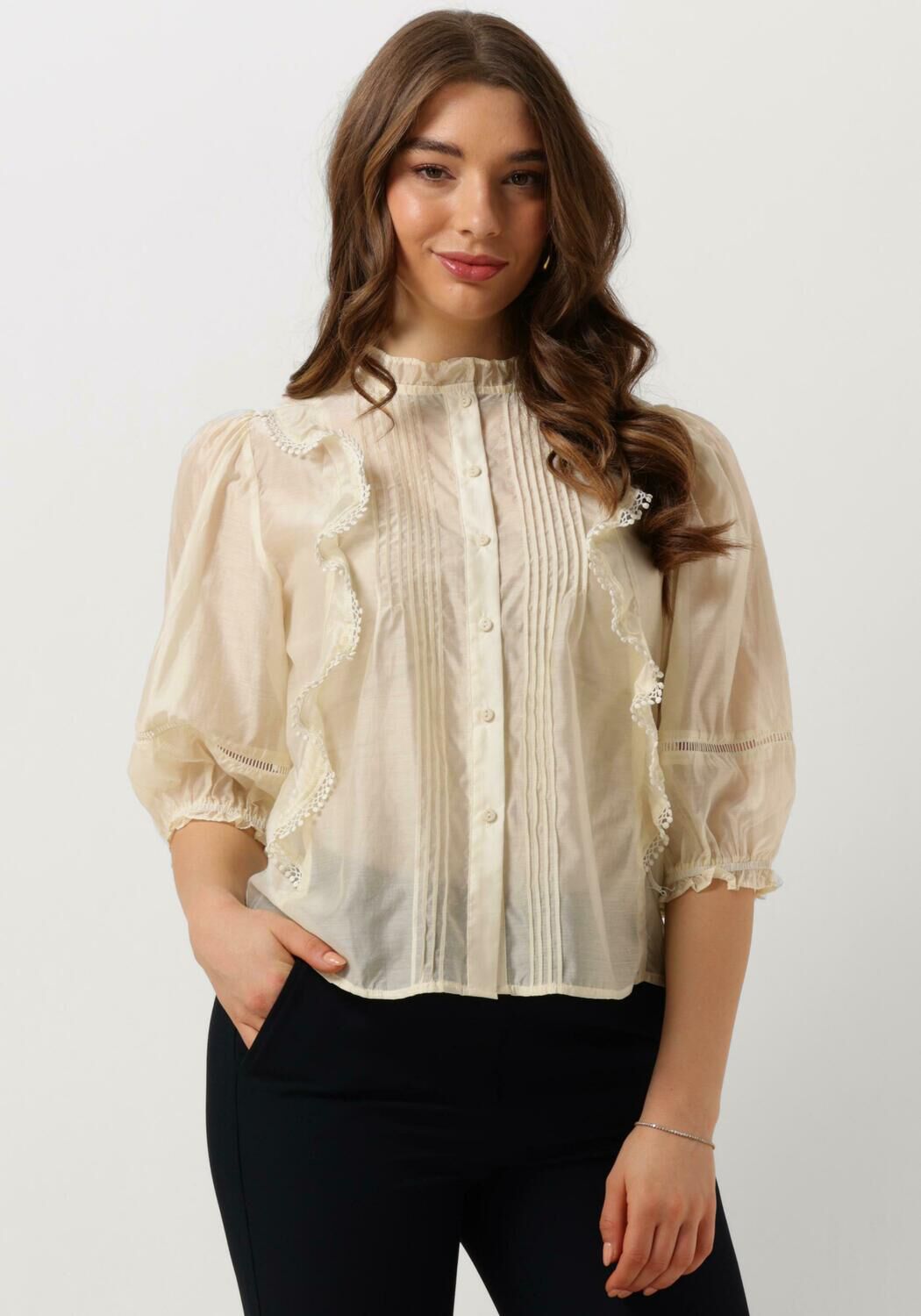 Lollys Laundry Ecru Shirt 3 4 Mouw Trendy Blouse Beige Dames