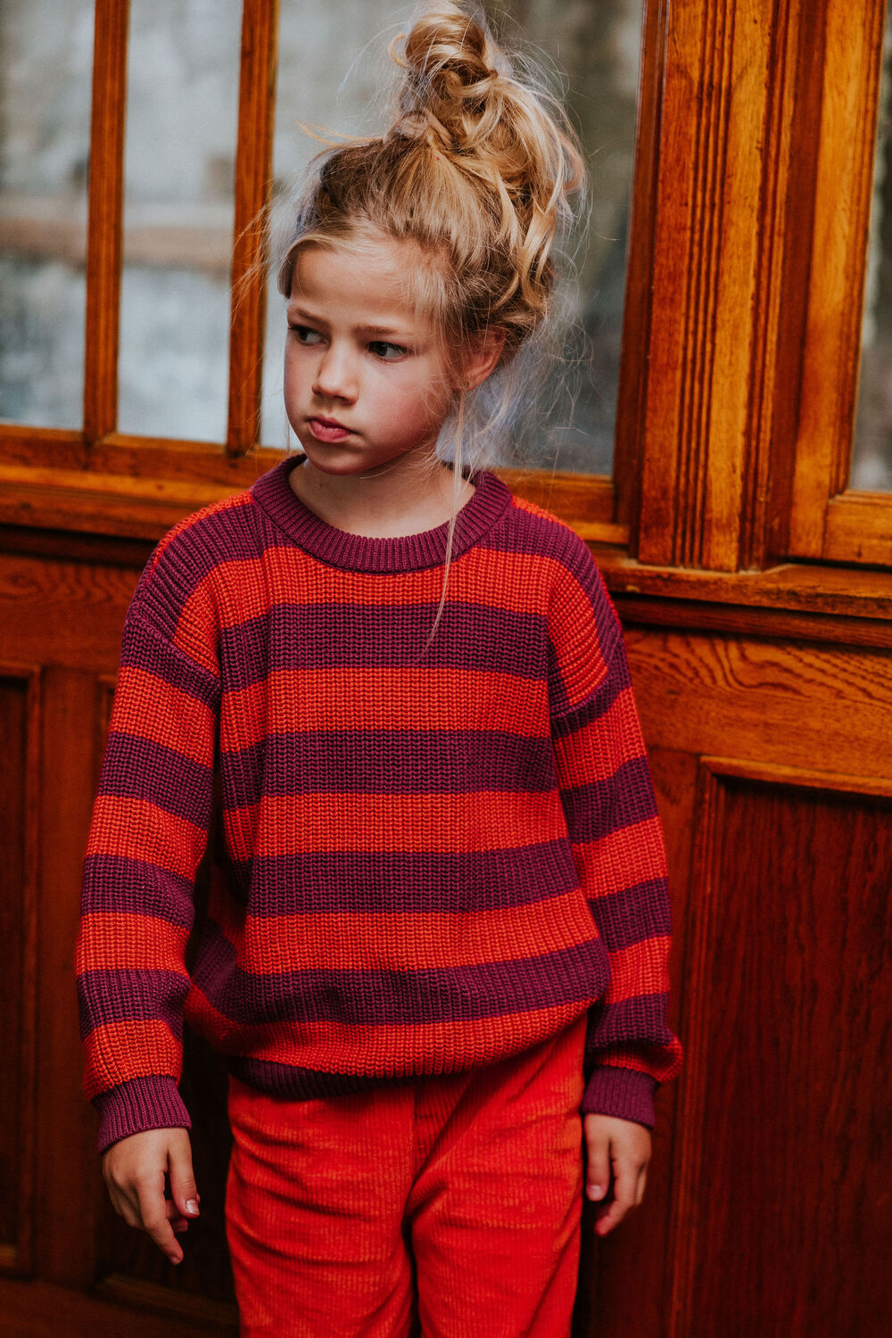 Paarse YUKI KIDSWEAR Trui STRIPES KNITTED SWEATER - large