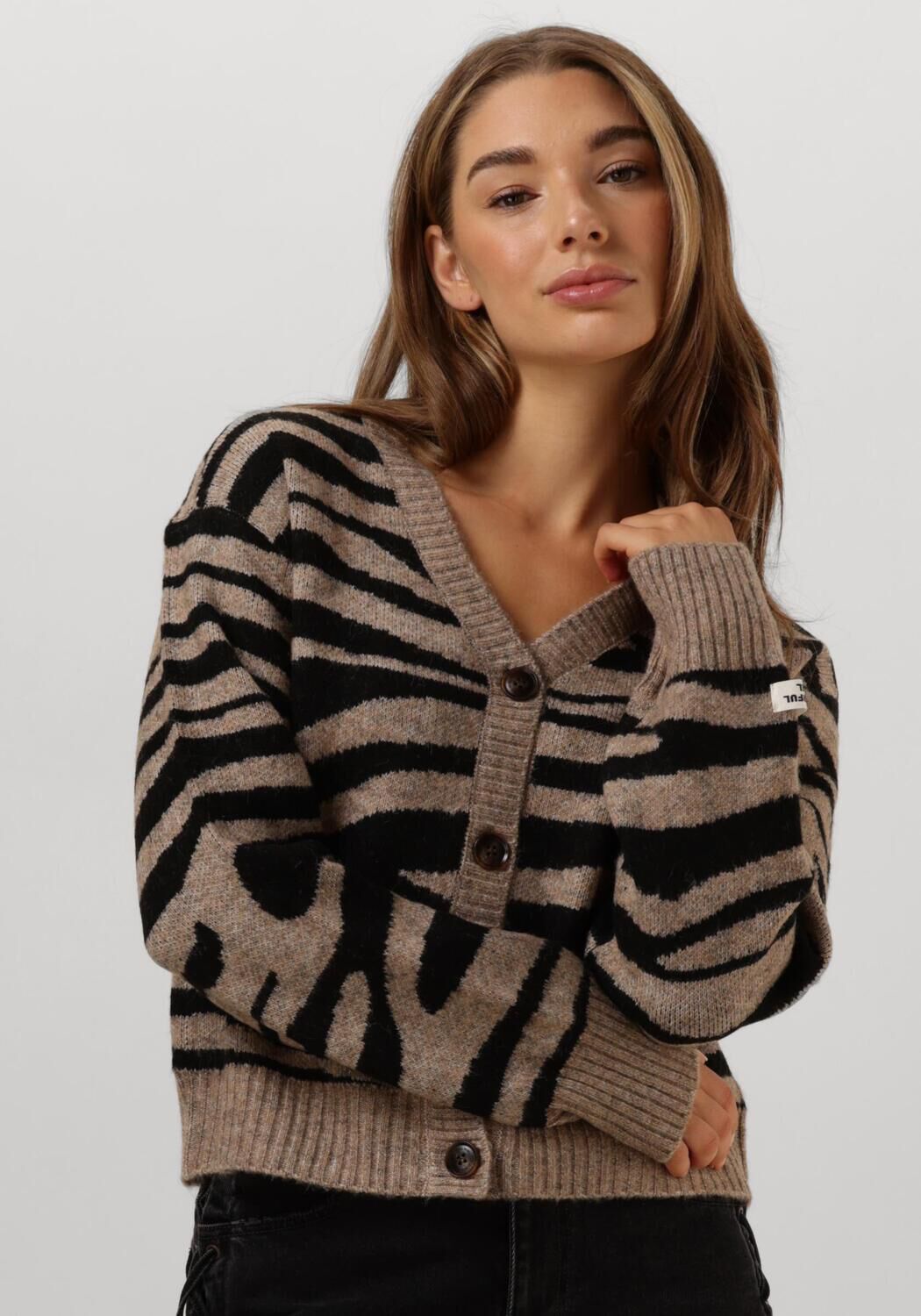 COLOURFUL REBEL Dames Truien & Vesten Shara Zebra Knitted Cardigan Bruin