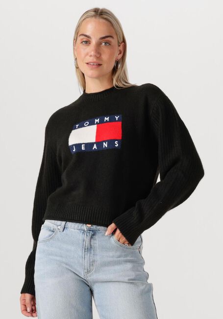 Zwarte TOMMY JEANS Sweater TJW MELANGE FLAG SWEATER RIB EXT - large