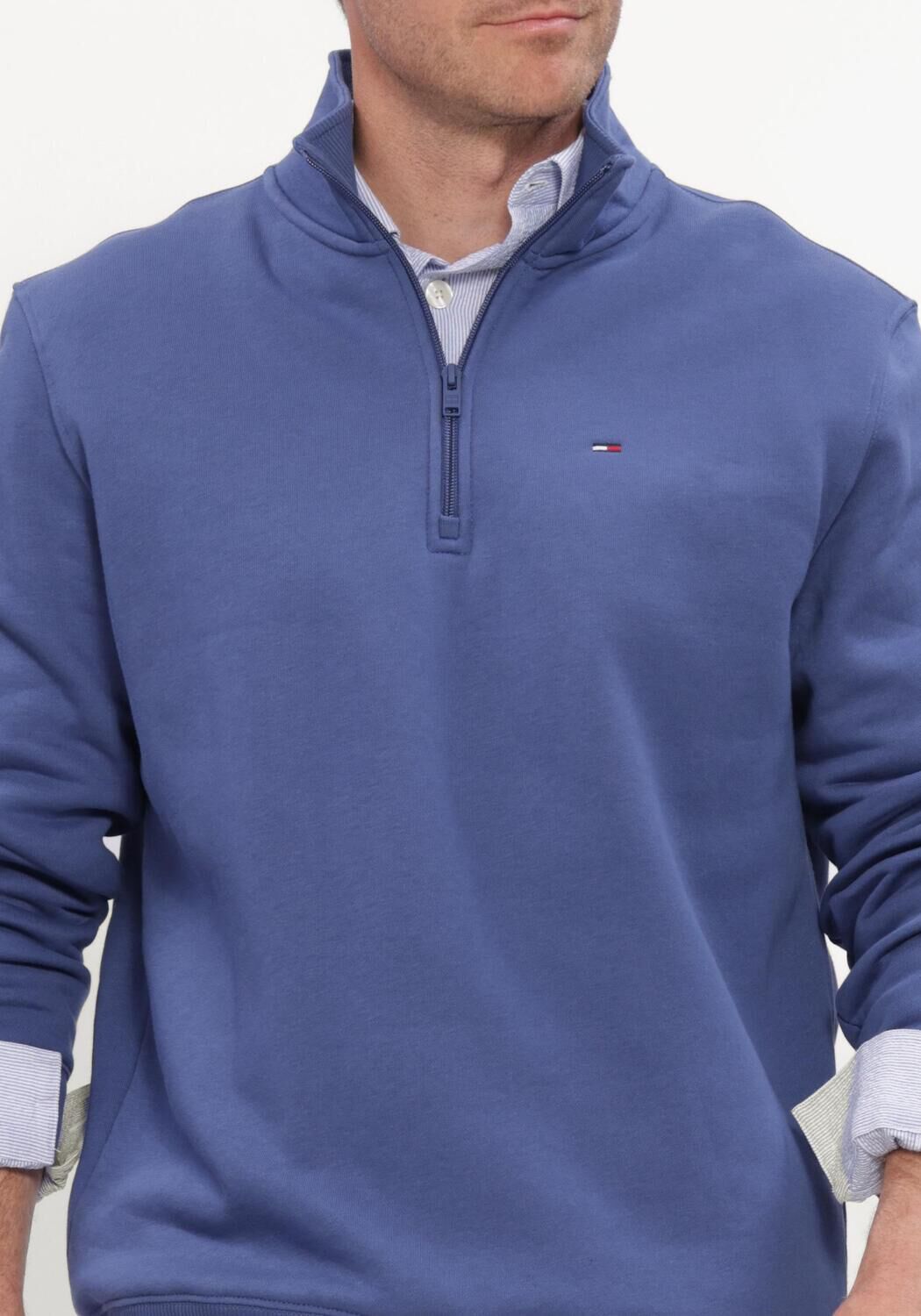 Blauwe TOMMY JEANS Sweater TJM REG FLEECE 1/4ZIP MOCK NECK - large