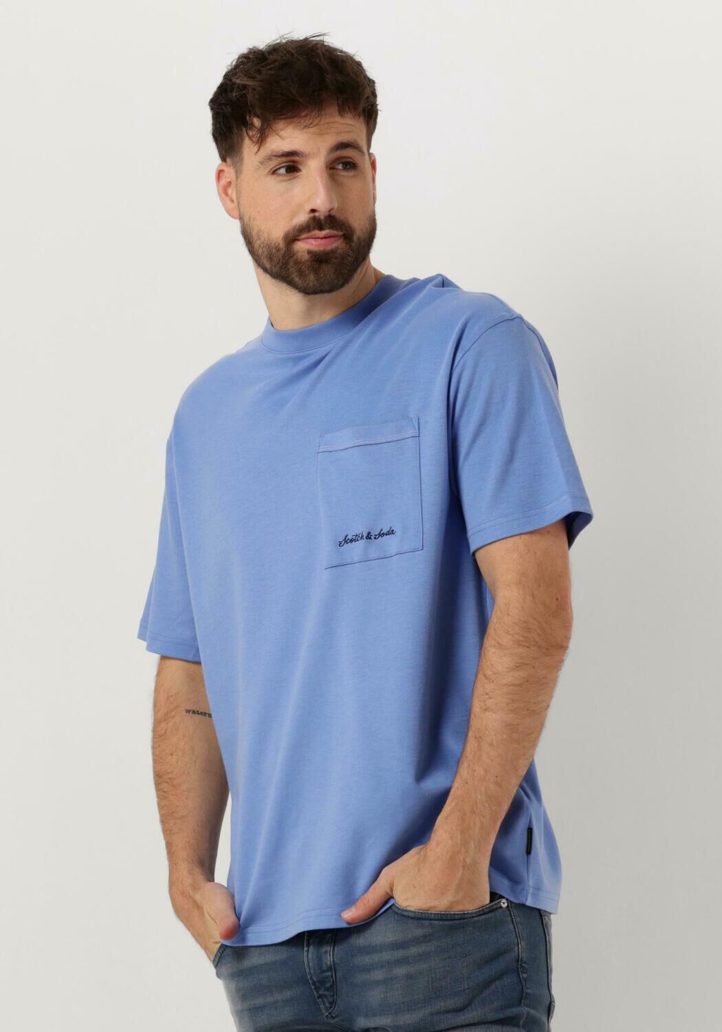 SCOTCH & SODA Heren Polo's & T-shirts Cotton Lyocell Pocket T-shirt Blauw