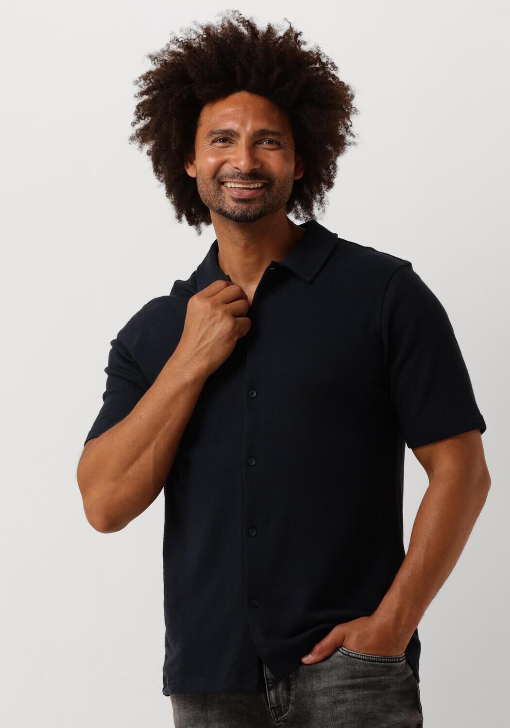 PURE PATH Heren Overhemden Shortsleeve Shirt Button Up Donkerblauw