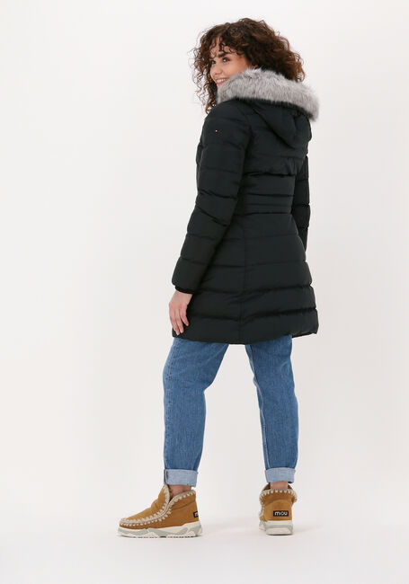 Zwarte TOMMY HILFIGER Gewatteerde jas TH ESS TYRA DOWN COAT WITH FUR - large