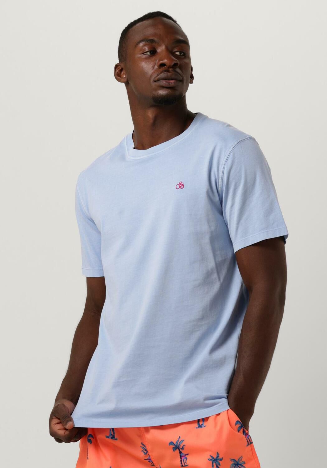 Lichtblauwe SCOTCH SODA T shirt GARMENT DYE LOGO EMBROIDERY TEE