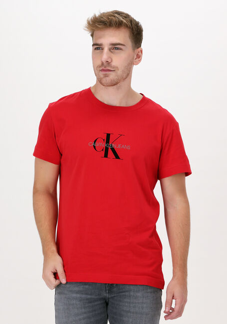 Rode CALVIN KLEIN T-shirt ARCHIVAL MONOGRAM FLOCK TEE - large