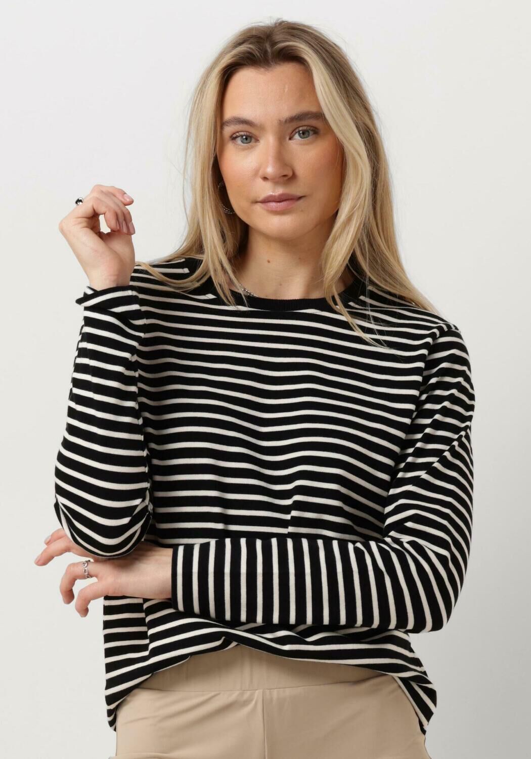 Penn&Ink N.Y Gestreepte Sweater Trendy Stijl Black Dames