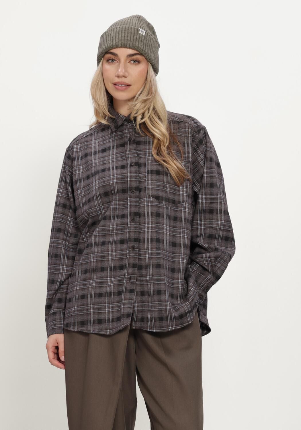 Grijze NEO NOIR Blouses DALMA FLANNEL CHECK SHIRT - large