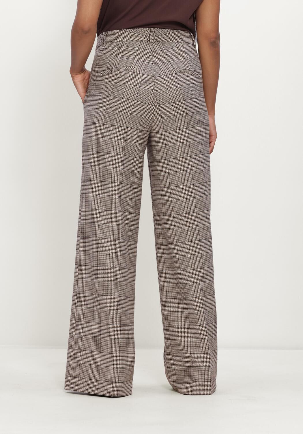 Beige CAMBIO Wijde broek ALEXIS WOVEN CLASSICAL GLENCHECK WOOL SUBSTITUTE - large