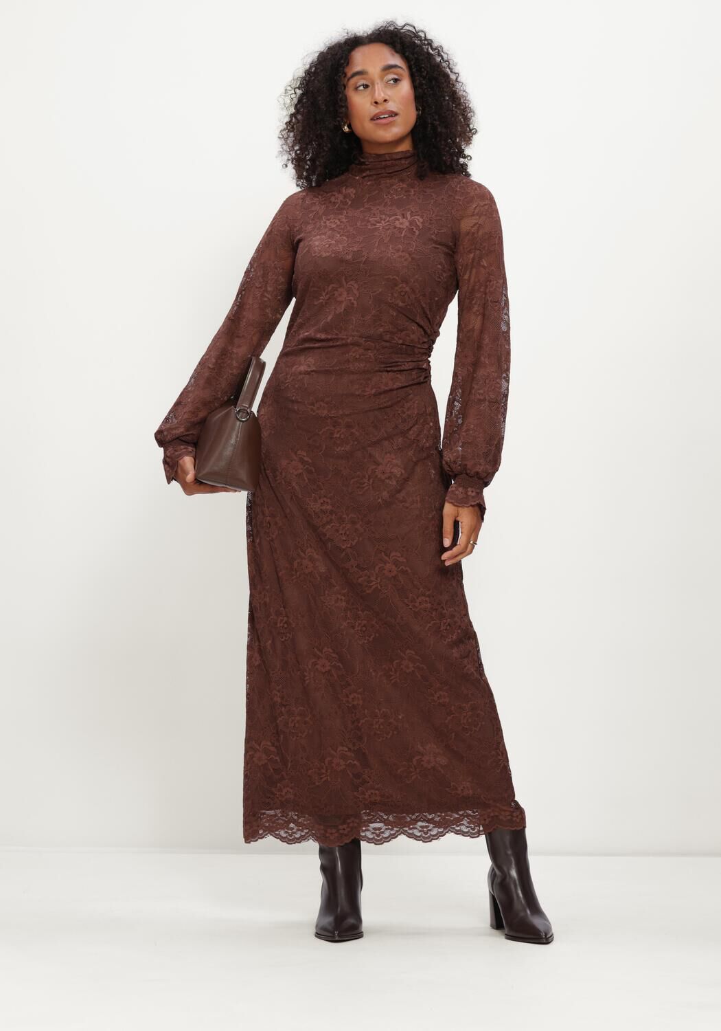 Bruine POM AMSTERDAM Midi jurk ANNA CHOCOLATE BROWN - large