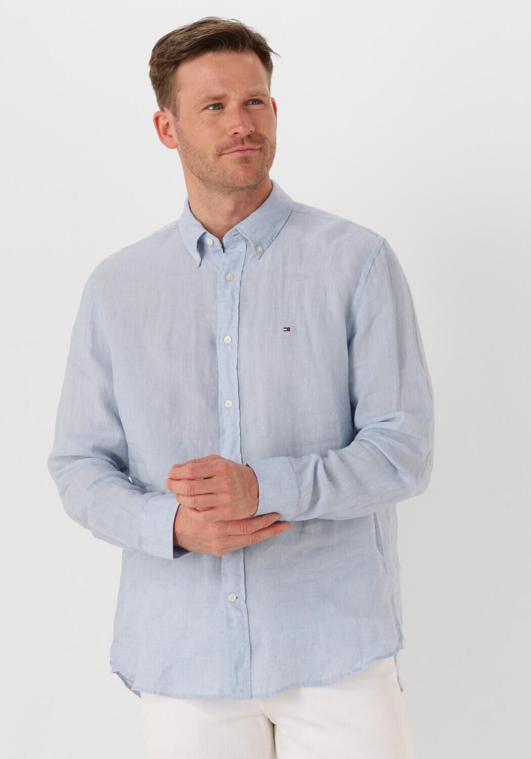 TOMMY HILFIGER Heren Overhemden Pigment Dyed Li Solid Rf Shirt Lichtblauw