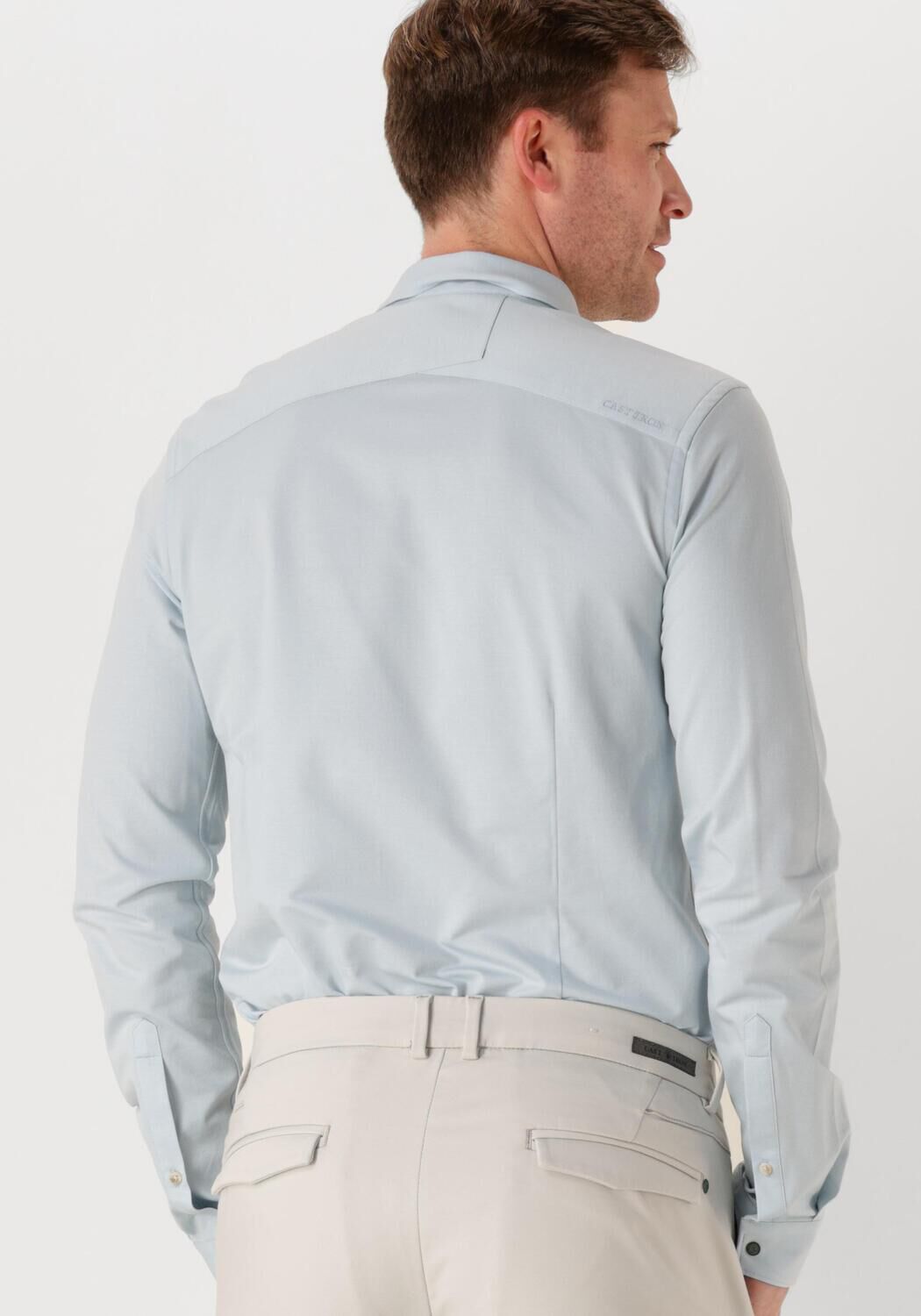CAST IRON Heren Overhemden Long Sleeve Shirt Twill Jersey 2 Tone Blauw